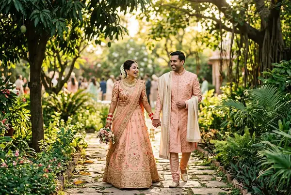 Coordinated couple wedding outfits India